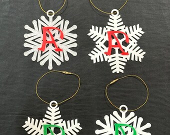 Personalized  4" Snowflake Letter Christmas Ornaments , Custom Stocking Letter Tags, A to Z Initial Ornament