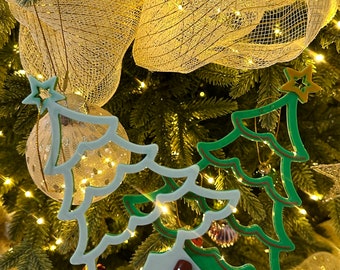 Two Sided Green/Snowy Christmas Tree (hanging/Standing) Ornament
