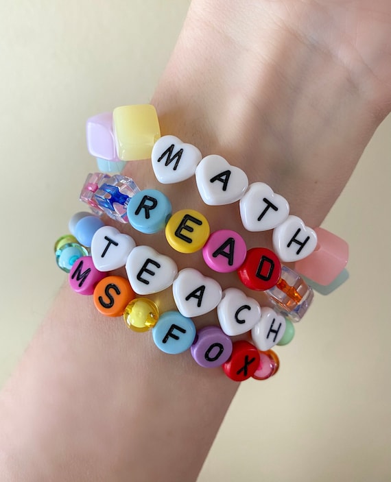 Chunky Heart Beaded Stretch Bracelet, Colorful Teacher Gift - Etsy