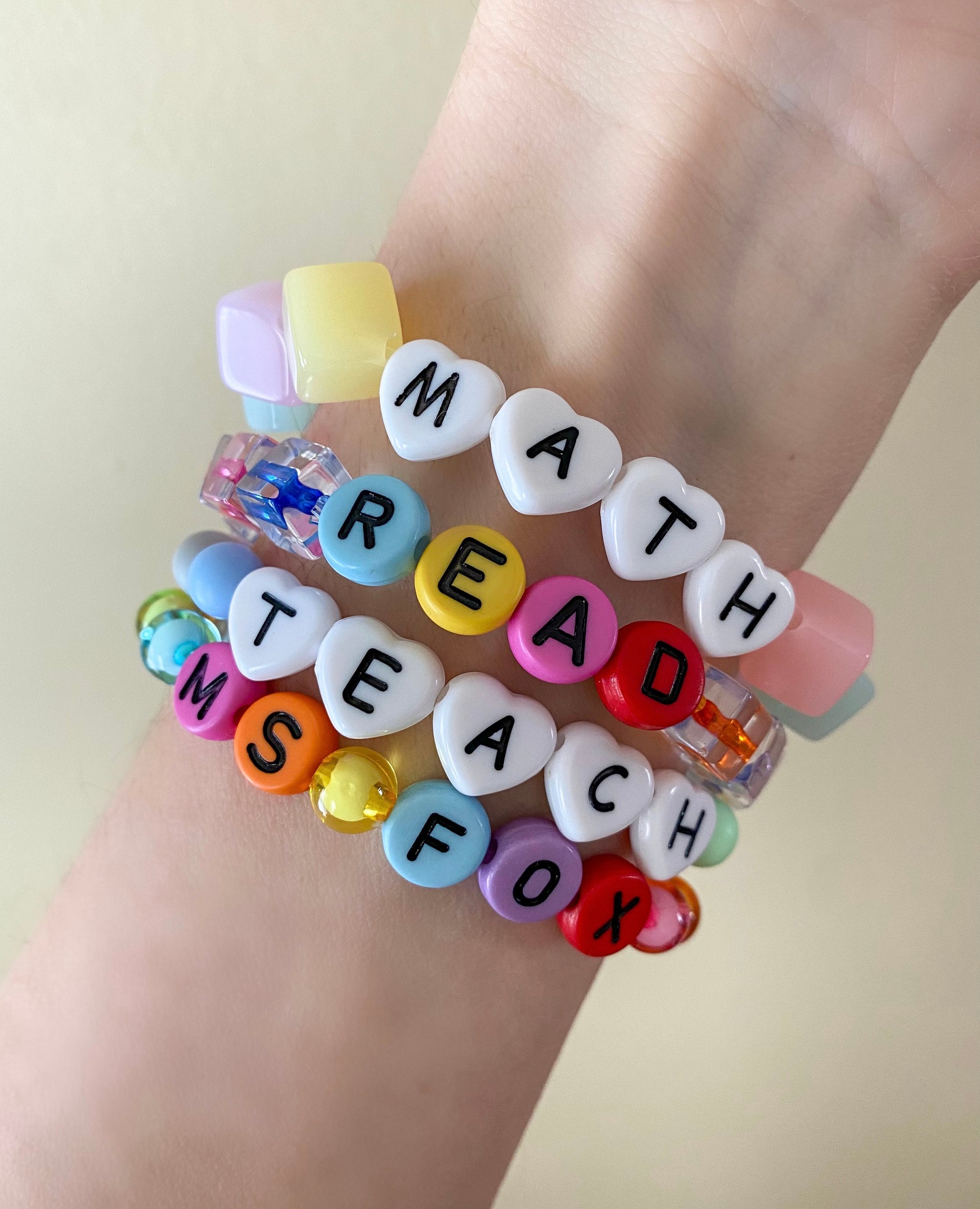 Chunky Heart Beaded Stretch Bracelet, Colorful Teacher Gift - Etsy