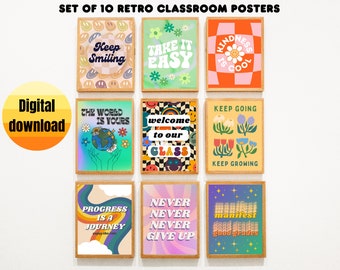 Retro inspirerande klassrumsaffischer, snygg väggdekoration (digital nedladdning)
