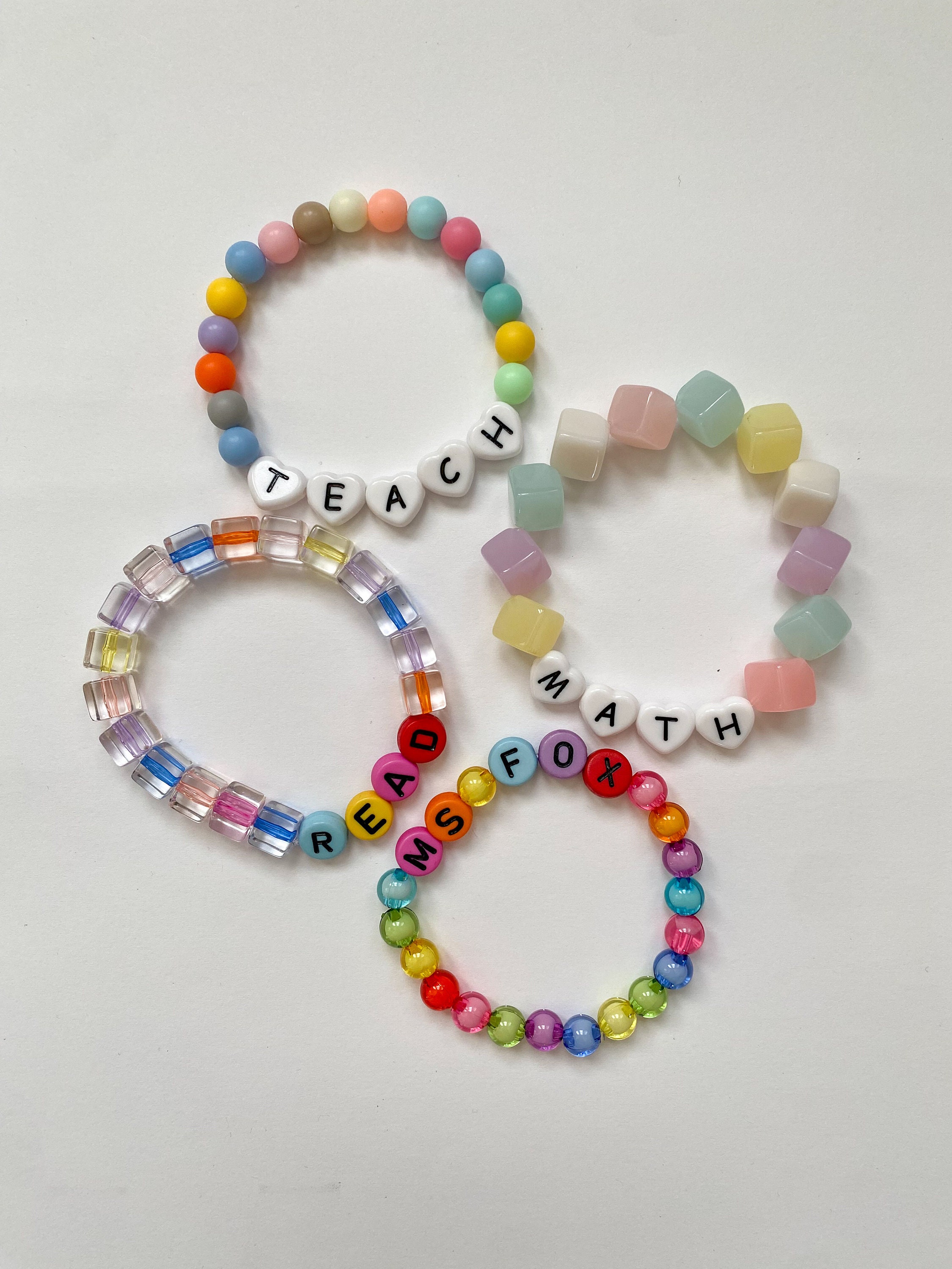 Chunky Heart Beaded Stretch Bracelet, Colorful Teacher Gift - Etsy