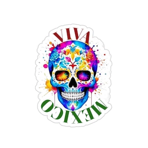 Tag der Toten Viva Mexiko Reiseaufkleber bunt für Reisetagebücher, Scrapbooking-Aufkleber, Gepäckaufkleber, Laptop-Aufkleber, Standort