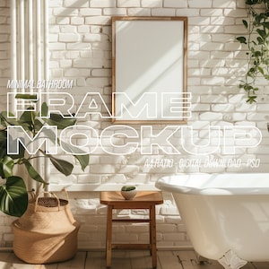 Vertical frame mockup | Bathroom frame mockup | Digital mockup | Mockup for DIN A art print, Interior poster mockup, realistic frame mockup