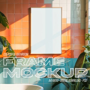 Vertical frame mockup | Bathroom frame mockup | Digital mockup | Mockup for DIN A art print, Interior poster mockup, realistic frame mockup