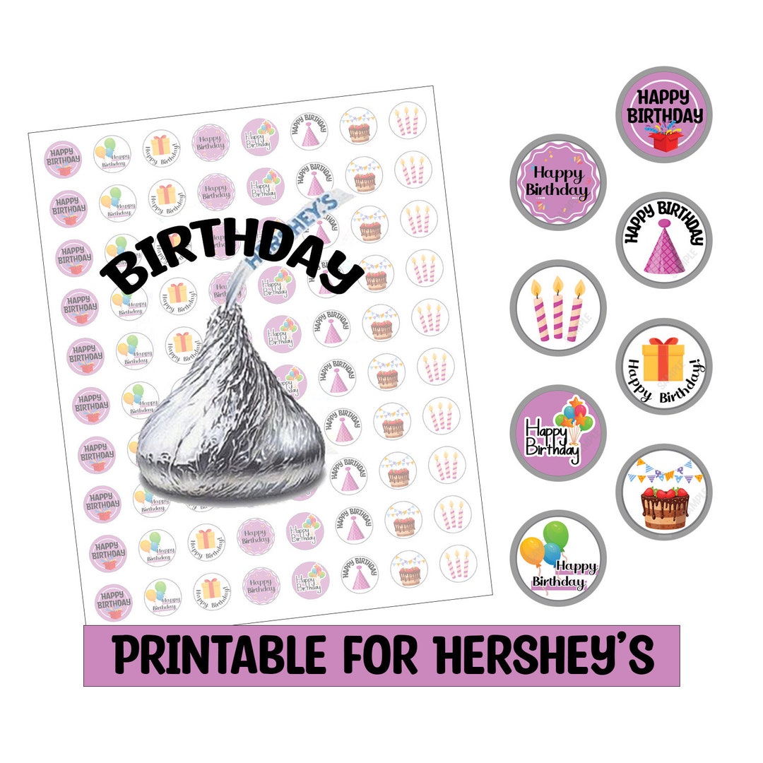 Hershey Kiss Sticker Printable Birthday Purple Etsy