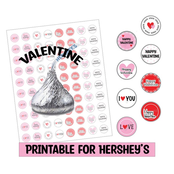 Hershey Kiss Sticker Printable - VALENTINE's DAY - Pink - party supply by Happy Print Party