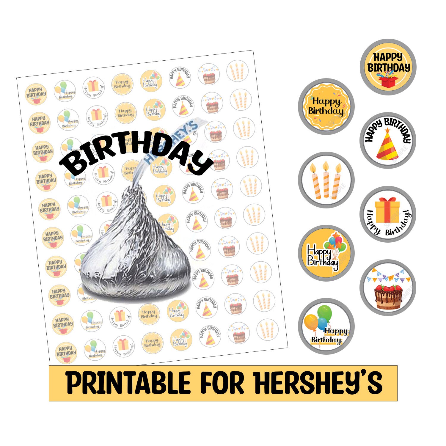 Hershey Kiss Sticker Printable Birthday Yellow by Happy Print Party Etsy