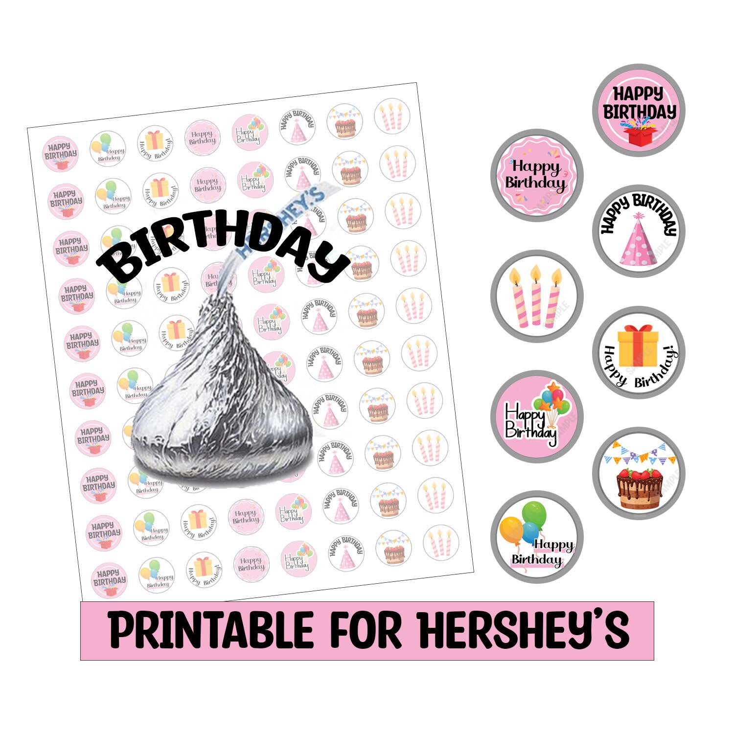Hershey Kiss Sticker Printable Birthday Pink - Etsy