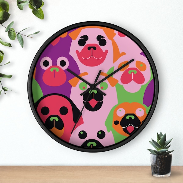 Pug Party, berry buddies edition - wall clock