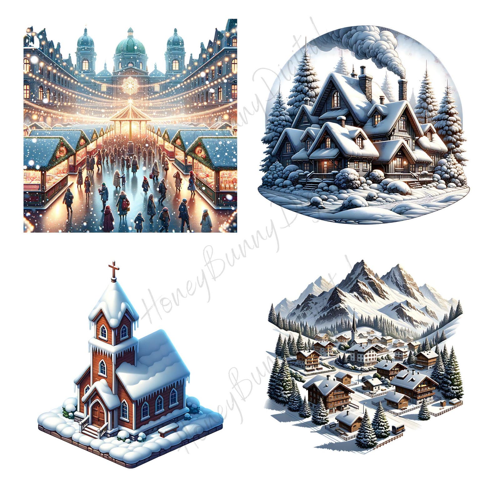 Winter Scene Clipart, Cozy Snowy Landscape Graphics, Winter Scene Png ...