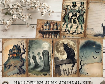 Vintage Halloween Junk Journal Kit | Printable Ephemera, Tags, Papers & More | Digital Download