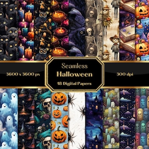 Carta digitale di Halloween, sfondo spettrale di Halloween, carta per album di ritagli di Halloween, carte stampabili, uso commerciale