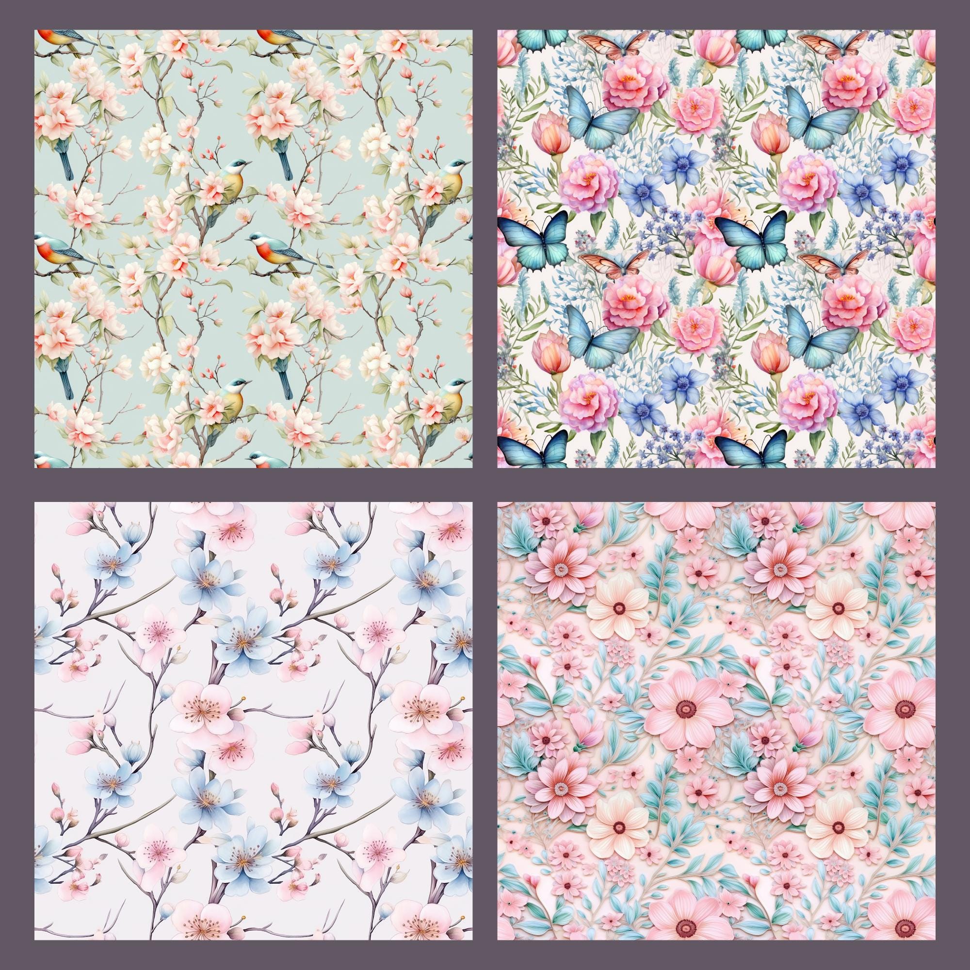 Watercolor Pastel Floral Digital Paper, Seamless Printable Flower ...