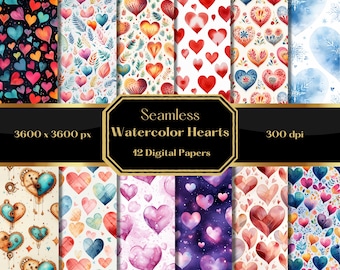 Watercolor Heart Digital Paper: Seamless Scrapbook Pattern (Digital Download)