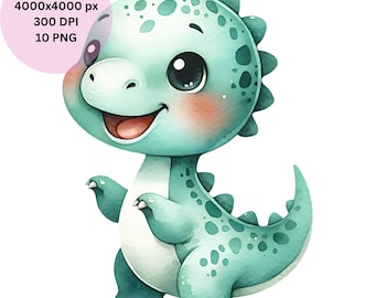 Aquarel babydinosaurus clipart, kinderkamer dino png, digitale download