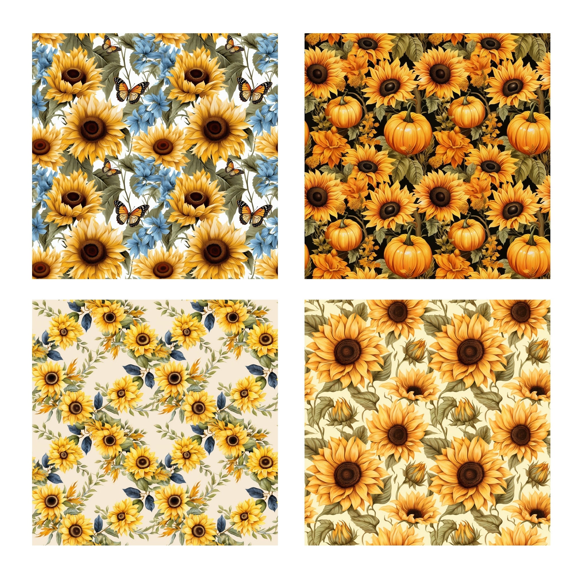 Watercolor Sunflower Digital Paper: Seamless Floral Pattern (commercial ...
