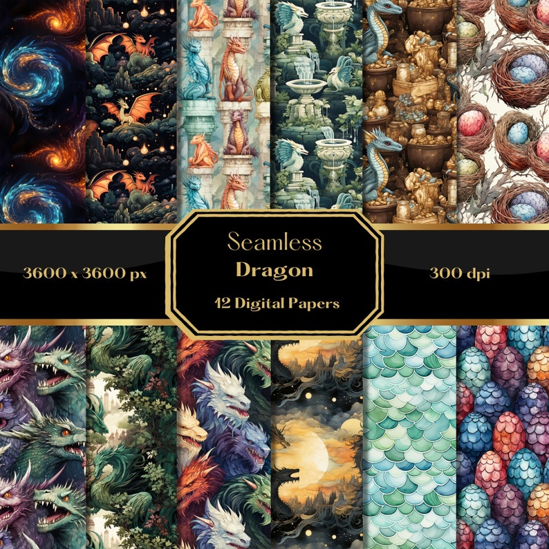 Dragon Seamless Pattern: Fantasy Digital Paper (commercial Use) - Etsy