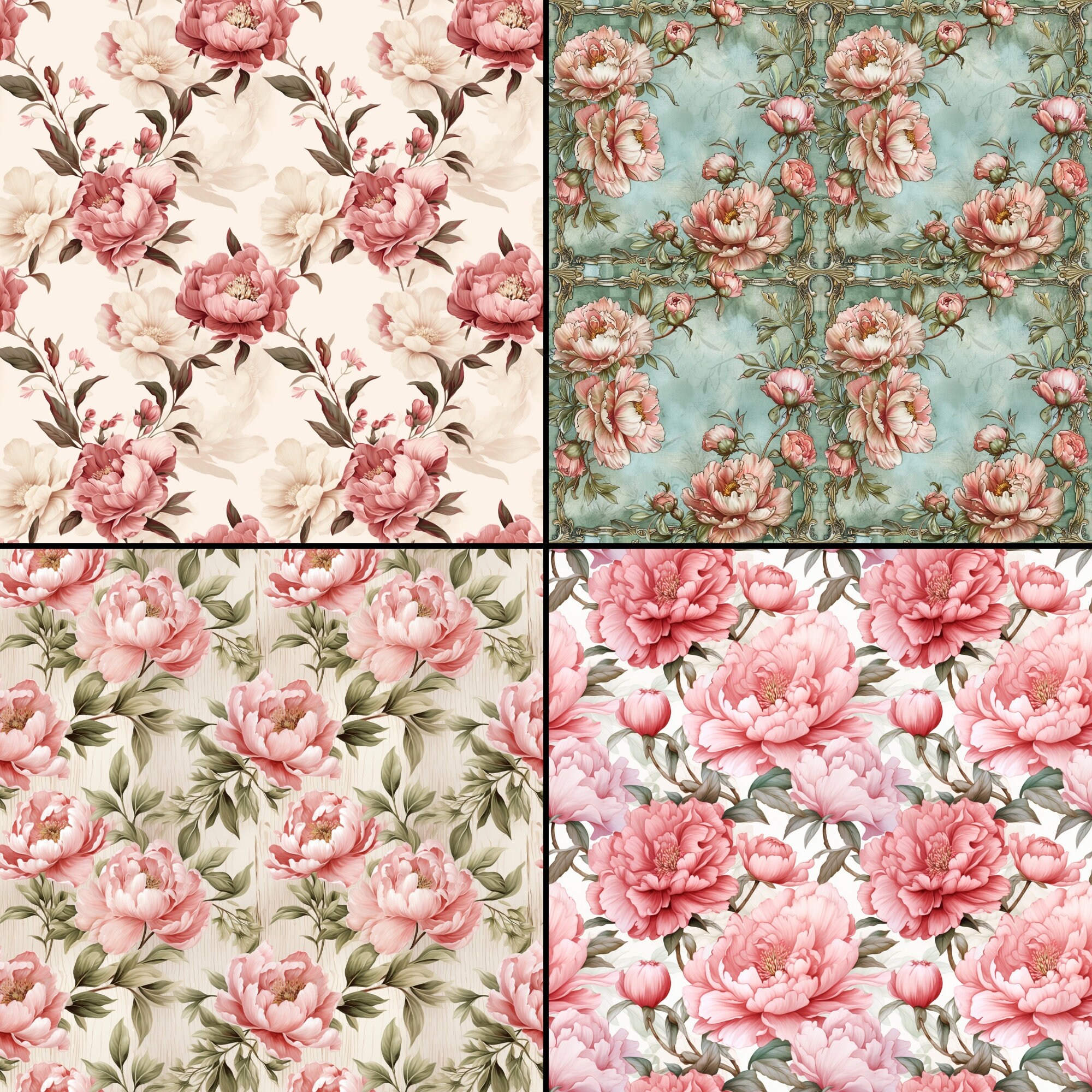 Peony Digital Paper, Flower Seamless Pattern for Wedding Stationery ...