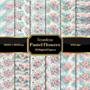 Pastel Floral Digital Paper, Seamless Patterns, Floral Background, Scrapbooking, Instant Download, Commercial Use