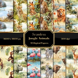 Digitaal papier safaridieren, naadloze aquarel dierenpatronen, plakboekpapier, safari-achtergronden, commercieel gebruik