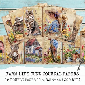 Watercolor Farm Life Junk Journal Pages: Rustic Scrapbooking (Digital Download)