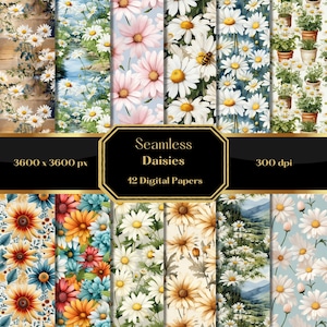 Gänseblümchen-Digitalpapier, Frühlingsblumenmuster für Scrapbooking, nahtlose Blumenhintergründe für Einladungen, kommerzielle Nutzung