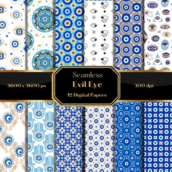 Evil Eye Digital Paper, Seamless Pattern, Turkish Eye Pattern, Scrapbook Paper, Themed Patterns