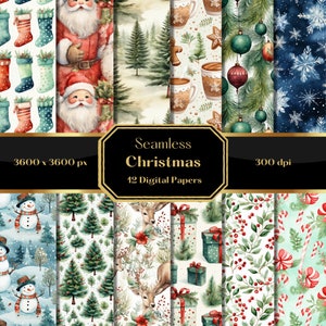 Aquarell Weihnachten Digital Papier, nahtlos druckbare Scrapbook Papier, sofortiger Download, kommerzielle Nutzung