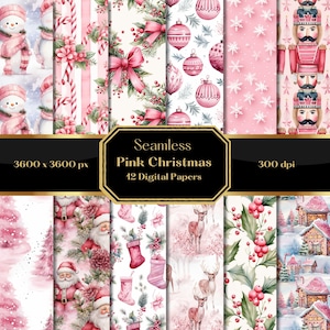 Pink Christmas Digital Paper, Christmas Background, Christmas Scrapbook Paper, Commercial Use