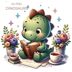 Cute Dinosaur Clipart, Nursery Baby Dinosaur PNG, Dinosaur Birthday Party Decor, Commercial Use, Digital Download