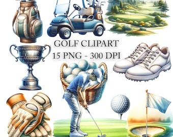 Imágenes prediseñadas de golf PNG: Diseños deportivos de sublimación (descarga instantánea)