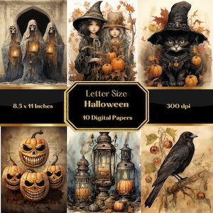 Imprimibles del diario basura de Halloween, Halloween tamaño carta vintage, diario basura digital, Halloween en acuarela, uso comercial