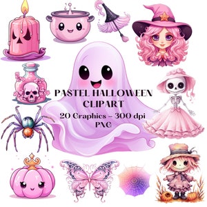 Pastelowe Halloweenowe Cliparty, Słodkie Akwarelowe Halloweenowe Wzory PNG, Użytek Komercyjny