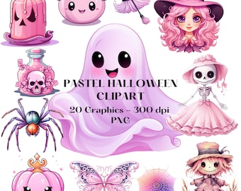 パステルカラーのハロウィンクリップアート、ピンクのハロウィンPNGデザイン、商用利用可