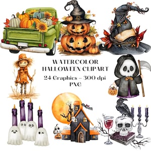 Watercolor Halloween Clipart: Spooky PNG Graphics (Digital Download)