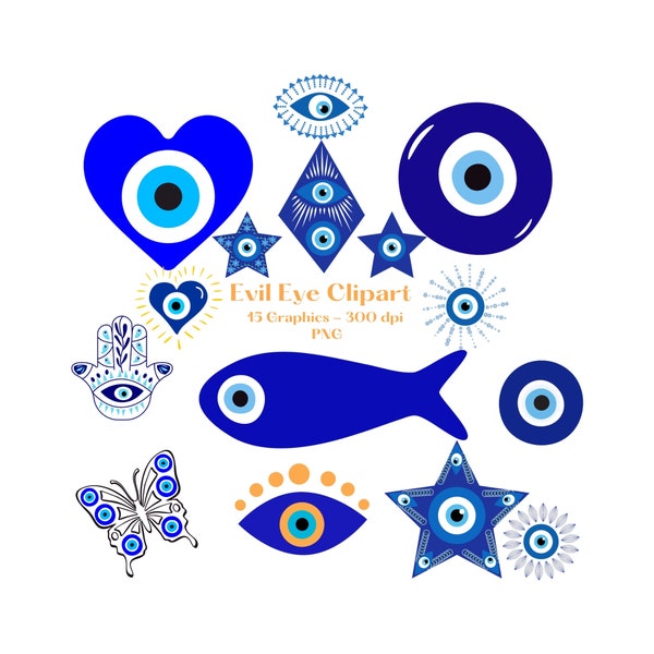 Evil Eye Clipart, Levendige Beschermende Amulet Graphics, Turks Boze Oog, Hamsa Hand, Mystieke Gift, Commercieel Gebruik