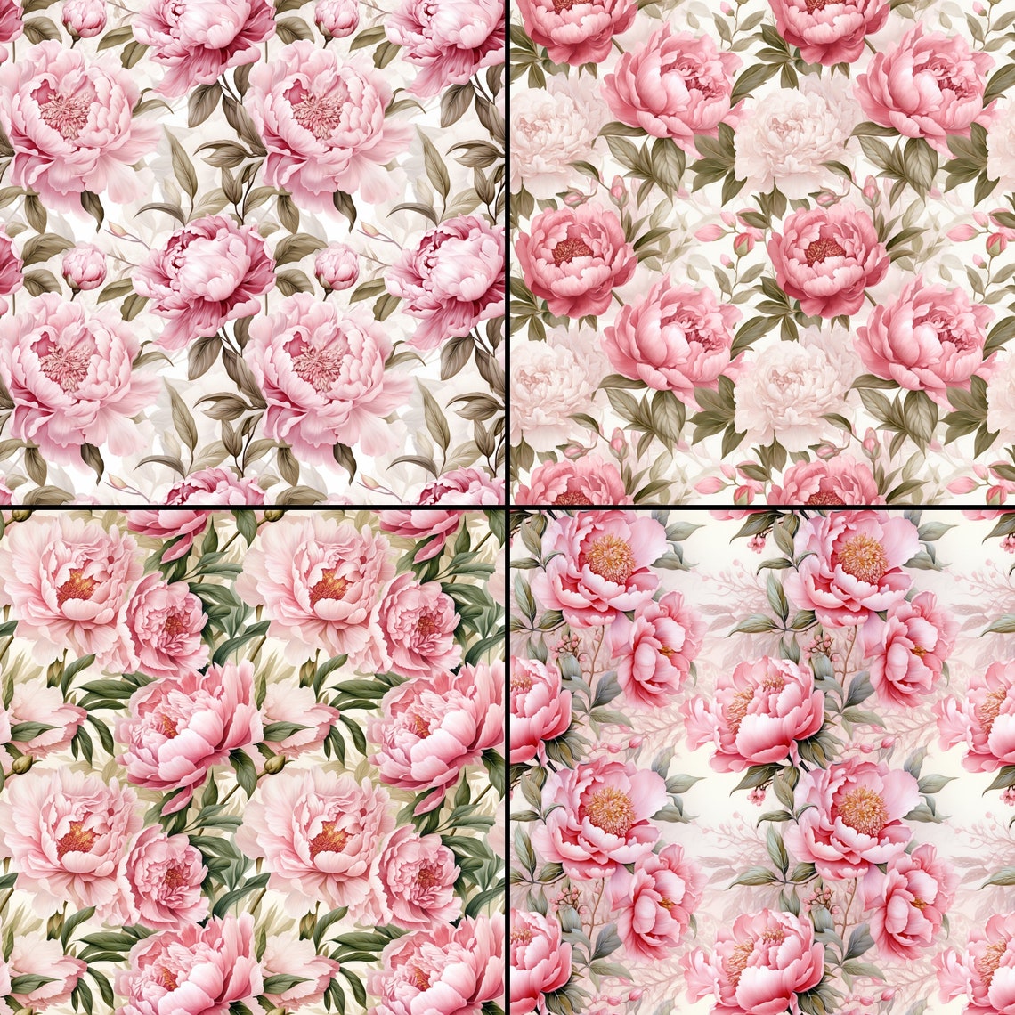 Peony Digital Paper, Flower Seamless Pattern for Wedding Stationery ...