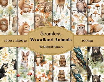 Carta digitale con animali del bosco acquerellati, sfondi con animali della foresta, album per bambini