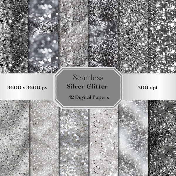 Seamless Silver Glitter Digital Paper, Commercial Use, Silver Glitter Texture, Wedding Invitation, Scrapbooking Background, Instant Download