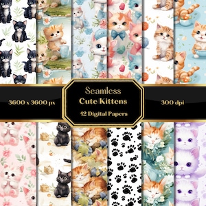 Papel digital de gato, lindo patrón sin costuras de gatito, fondo de gatito, papel imprimible, uso comercial