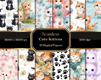 Documenti digitali per gatti, modello senza cuciture gattino carino, sfondo gattino, carta stampabile, modello gattino, uso commerciale