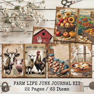 Kit de diário de viagem Farm Life Junk – papéis vintage para impressão, etiquetas, itens e cartões postais