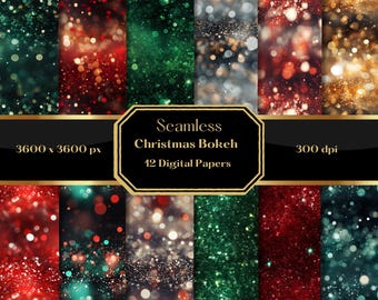 Christmas Bokeh Glitter Digital Paper: Festive Scrapbook Backgrounds (Commercial Use)
