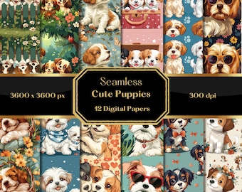 Puppy Seamless Pattern, Dogs Digital Paper (Commercial Use)