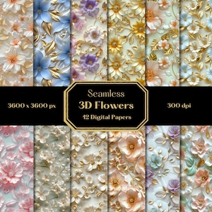 Papel digital 3D Pastel Flowers, Papel digital Pastel Flowers, Fundos florais, Scrapbooking, Uso comercial