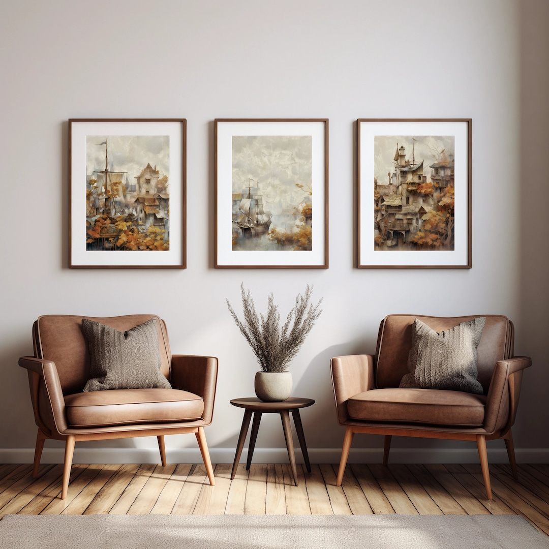 Village Art 3 Piece Vintage Wall Art Village Set of 3 Prints Etsy