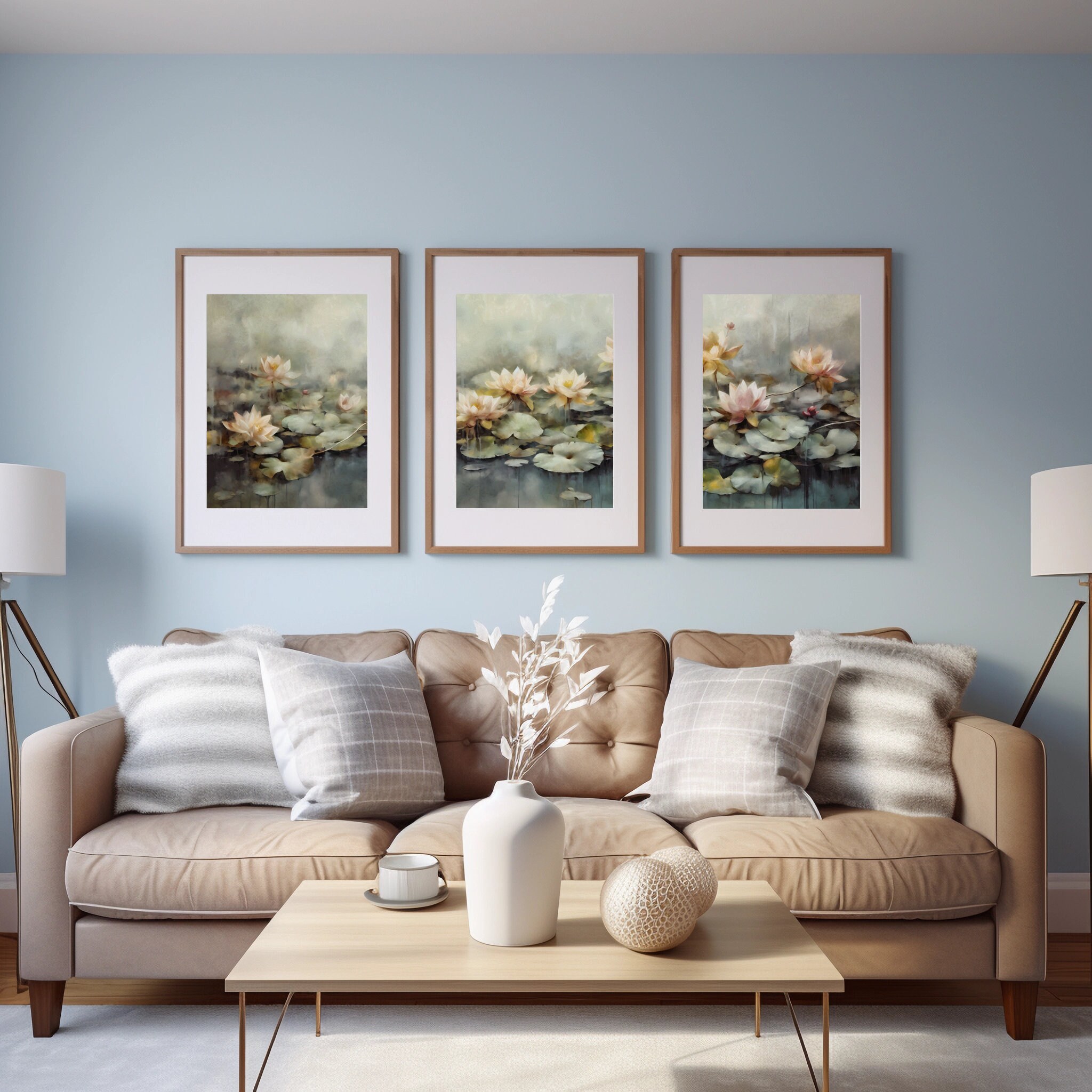 Lily Pads 3 Piece Vintage Wall Art, Lily Pads Set of 3 Prints, Lily ...