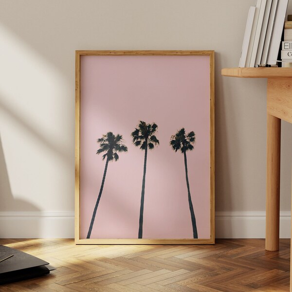Pink PRINTABLE Palm Tree Digital Wall Art | California Girly Sunset Palm Trees | Digital Art | Home Decor | Office Decor