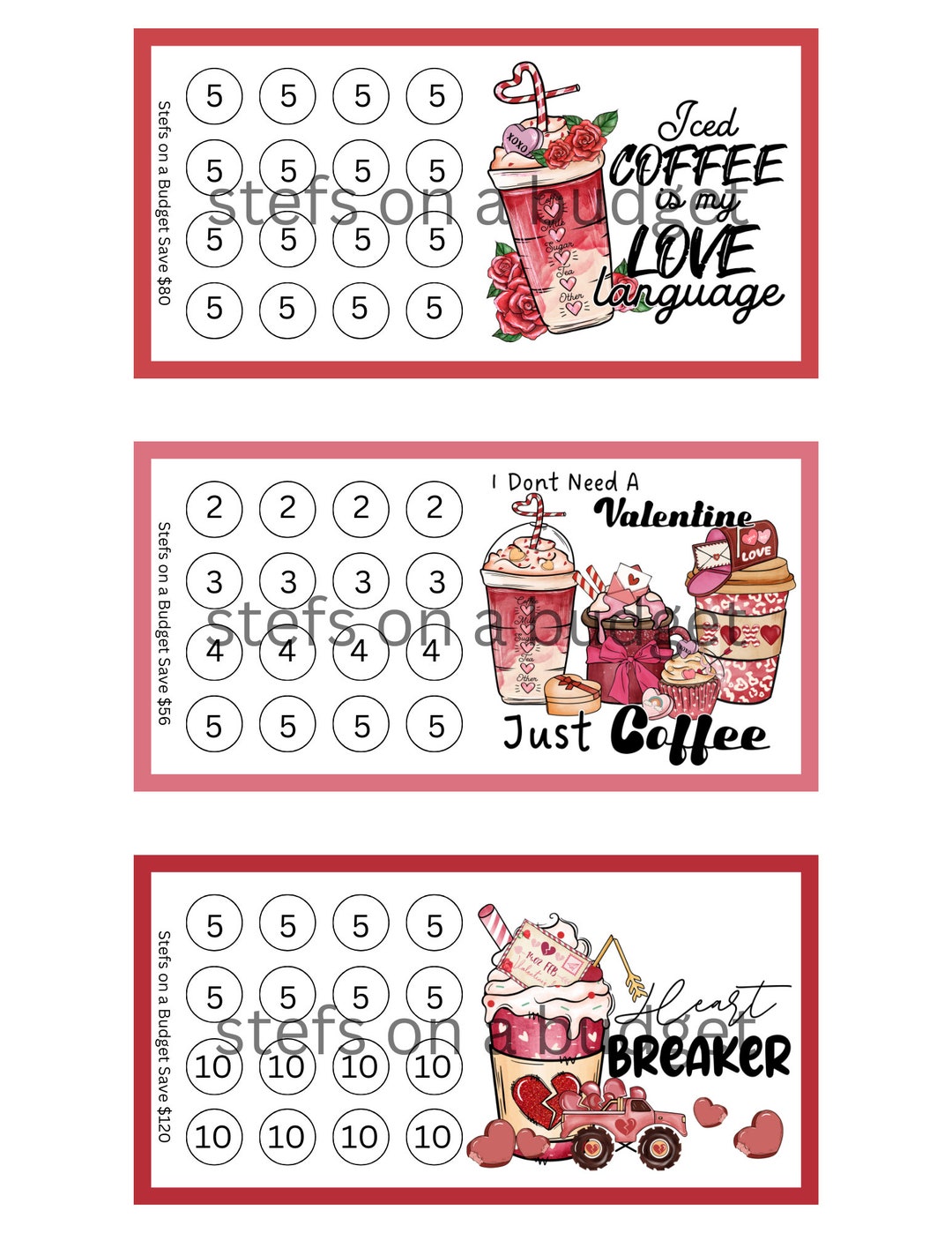 Valentine Coffee Mini Savings Printable PDF - Etsy